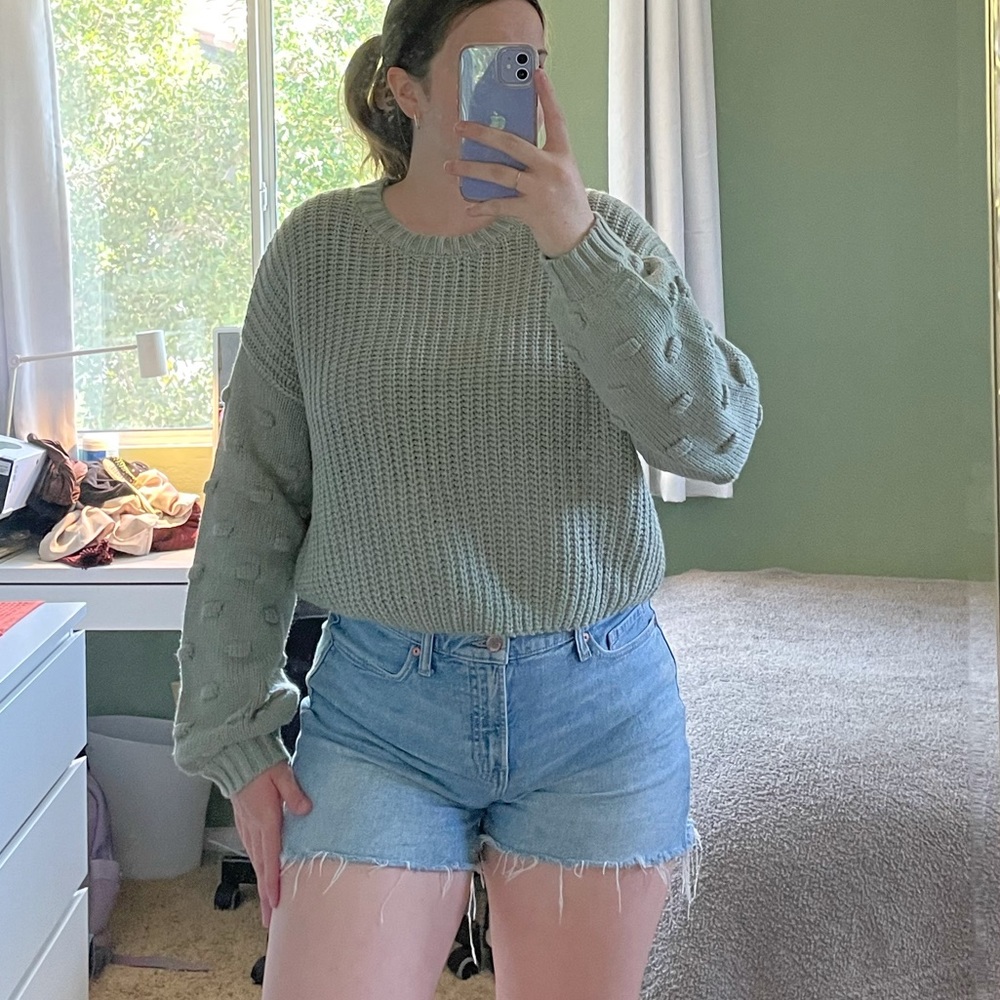 green knit sweater